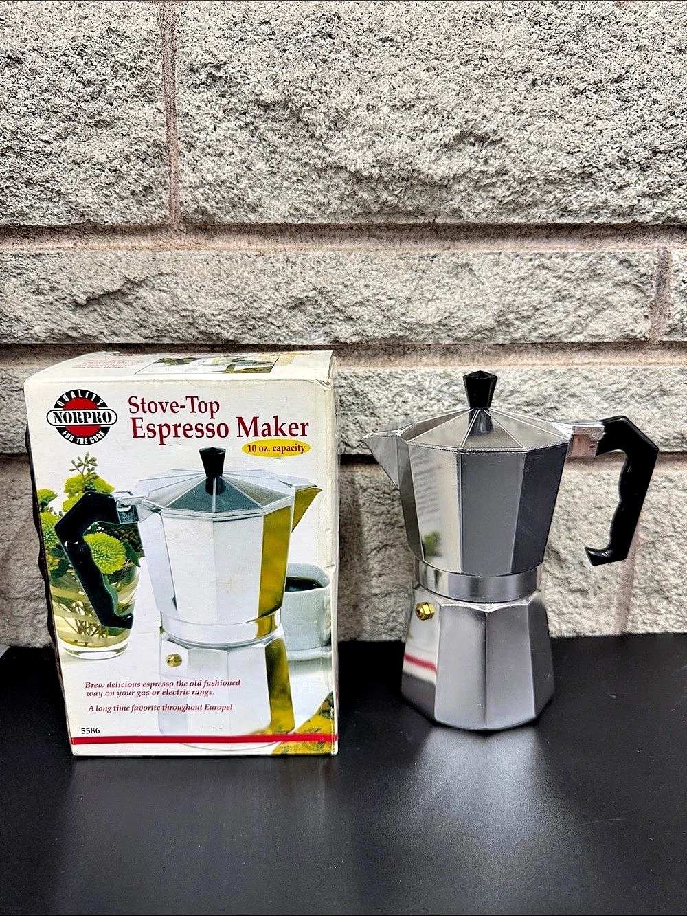 Vintage NEW Norpro 5586 Stove-Top Espresso Maker 10 oz Moka Pot in Original Box